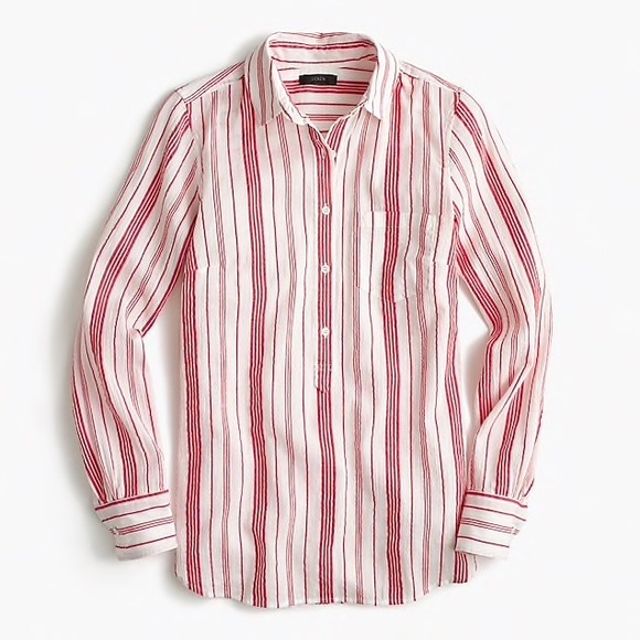 J. Crew Tops - J.Crew Red Stripe Popover Shirt